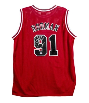 Lot of (12) Dennis Rodman Signed Chicago Bulls Jerseys w/ "Worm" Inscription